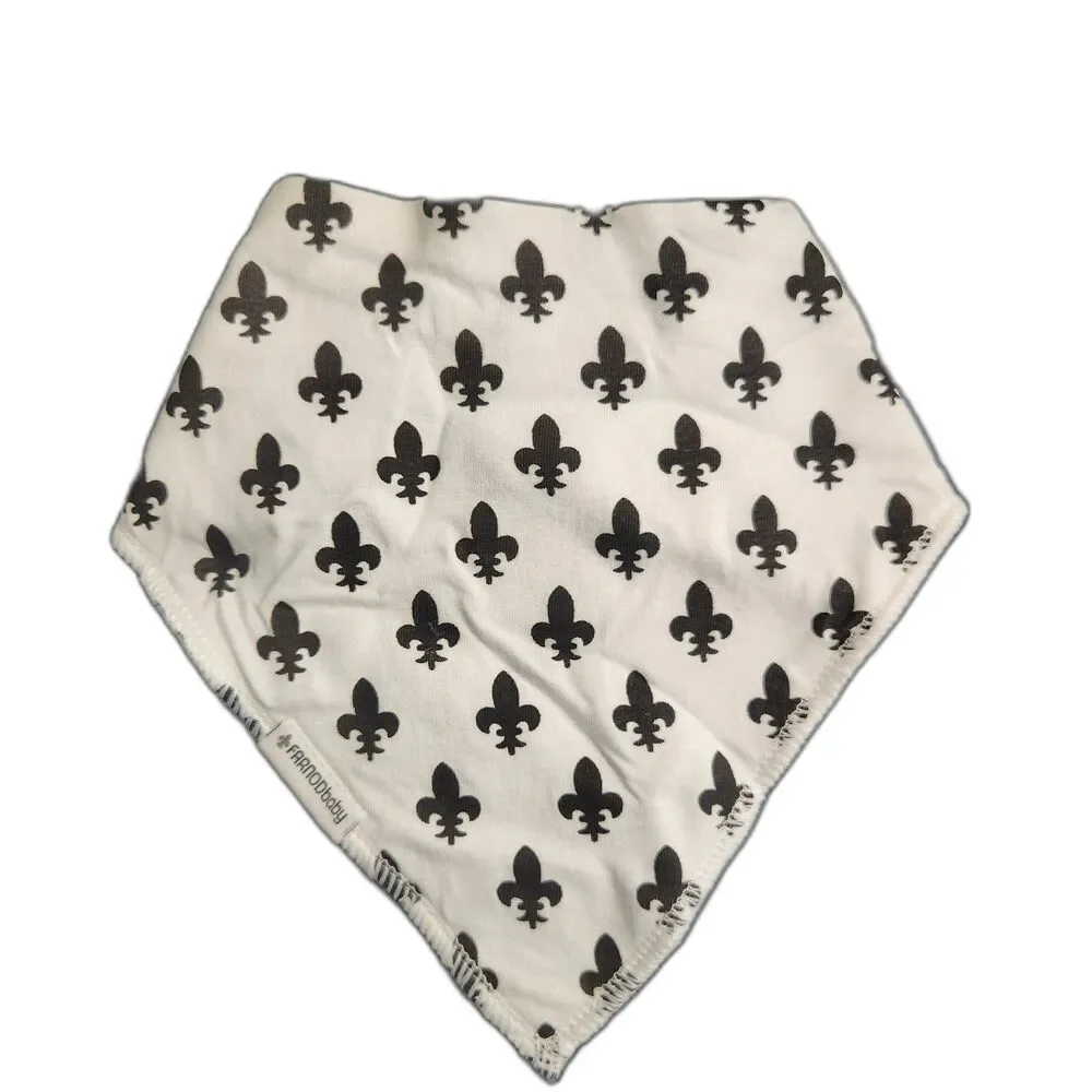 Black & White Fleur-de-Lis Bandana Baby Drool Bib – 100% Cotton, Snap Closure